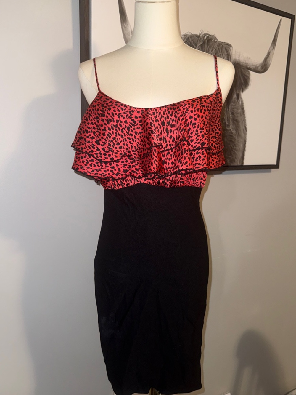 Windsor red Animal-Print Ruffle Top Black Bodycon Dress